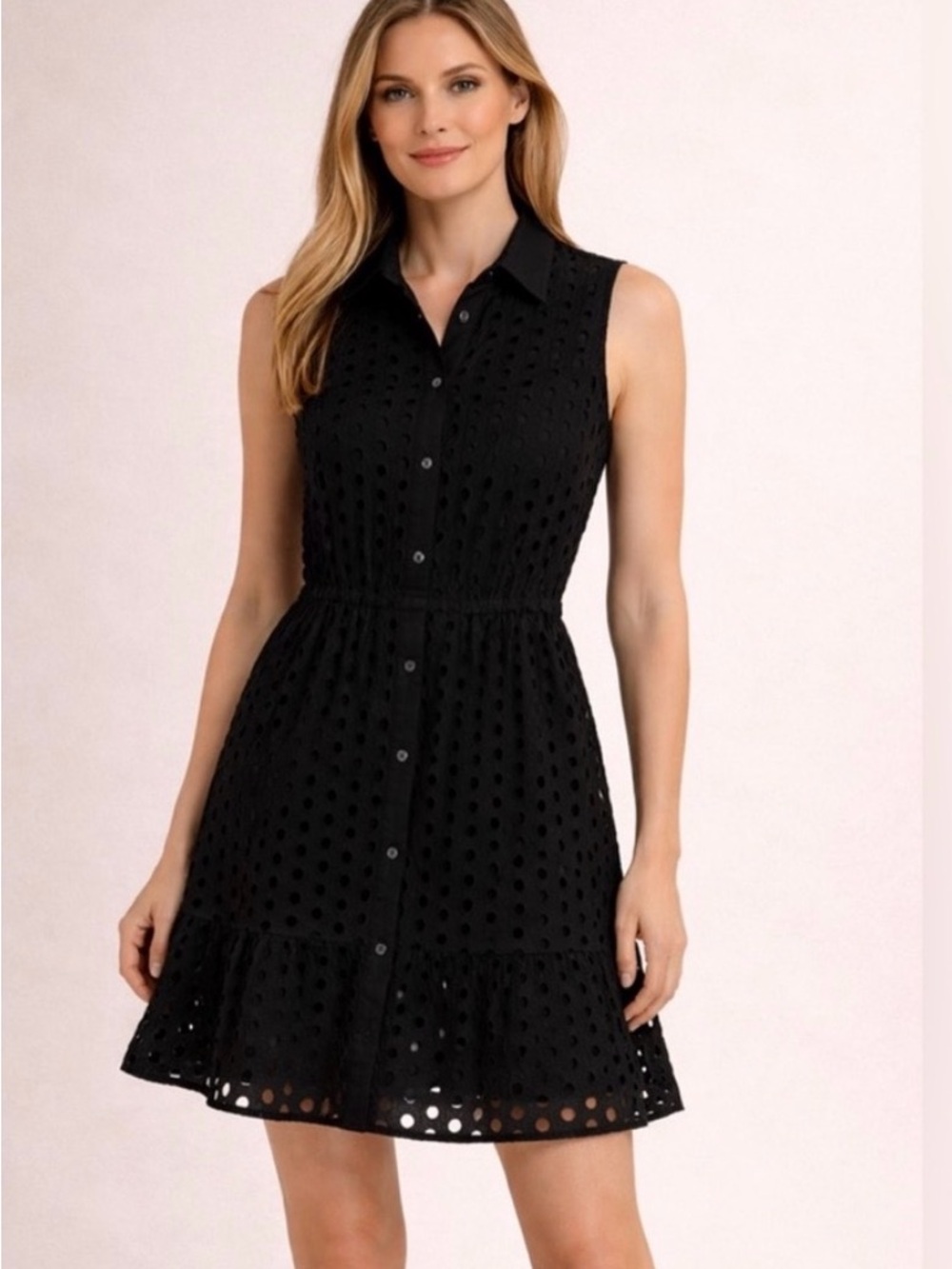 NWT Gap Sleeveless Black Eyelet Lined Shirt Dress